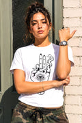 Mystical Hand Evil Eye White Graphic T-Shirt