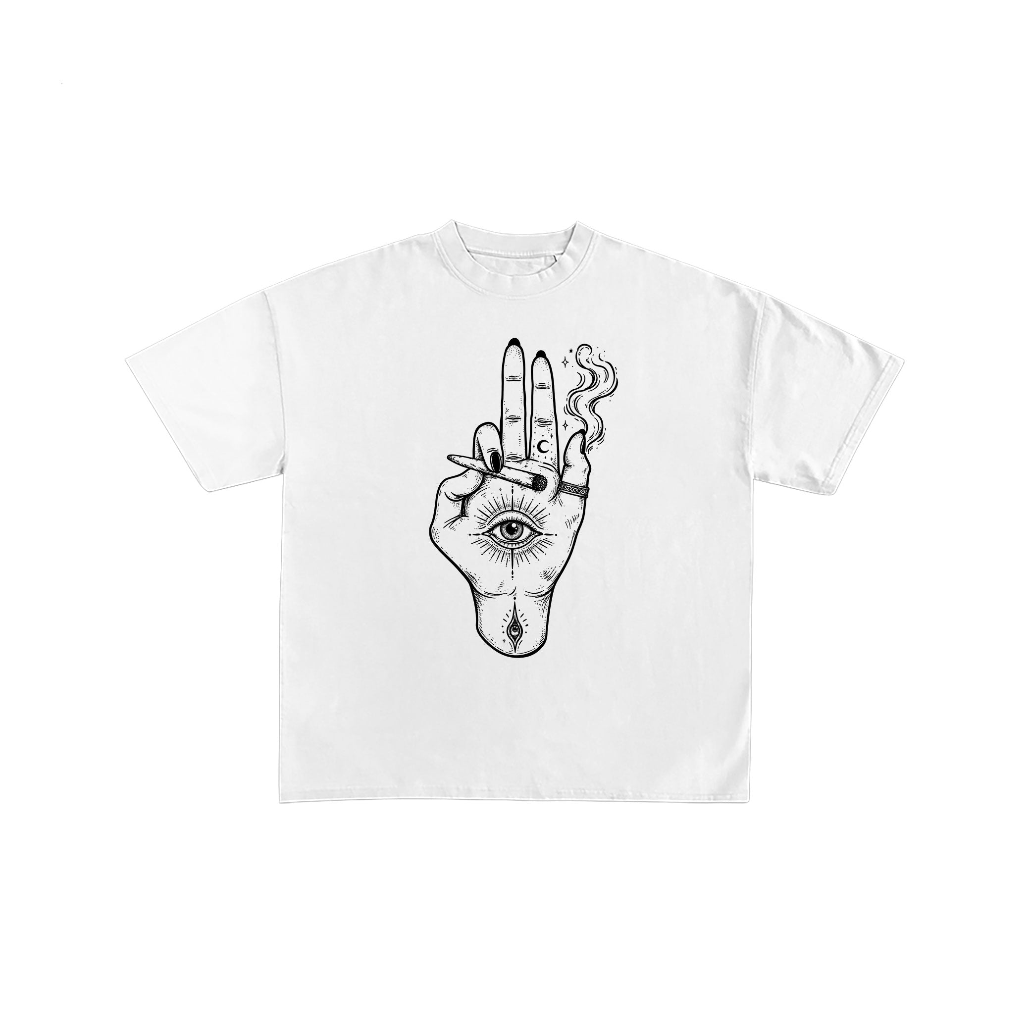 Mystical Hand Evil Eye White Graphic T-Shirt