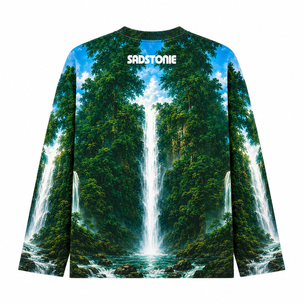 Nature Waterfall Cross Graphic Long Sleeve Shirt