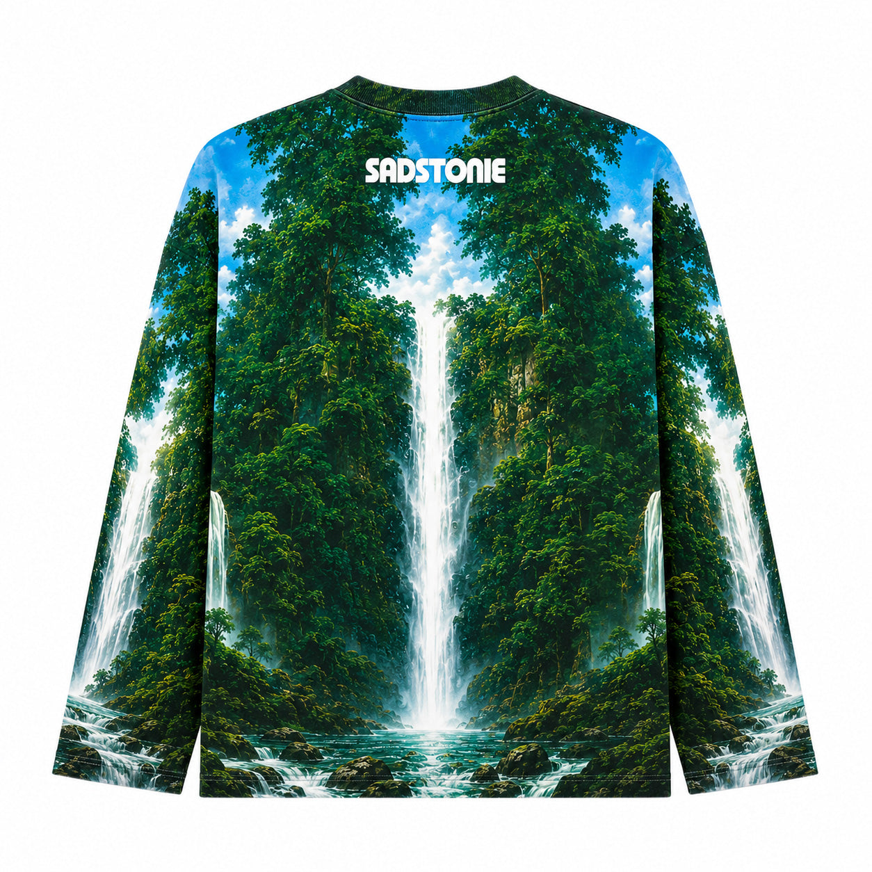 Nature Waterfall Cross Graphic Long Sleeve Shirt