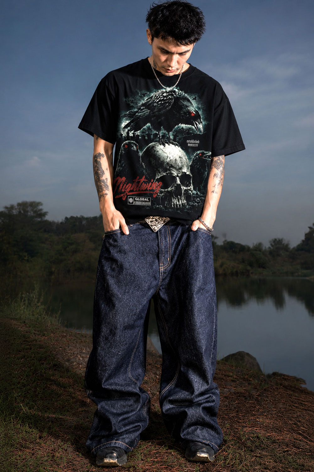 Nightwing Crow Skull Graphic Streetwear Tee