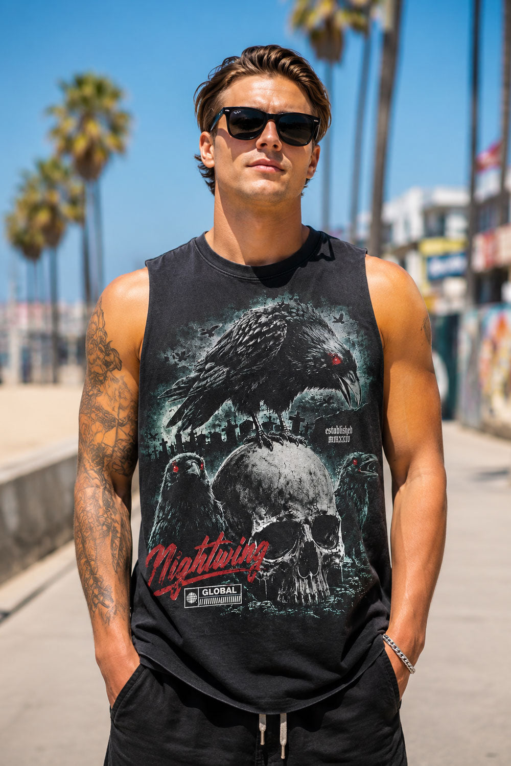 Nightwing Raven Skull Graphic Sleeveless Tee