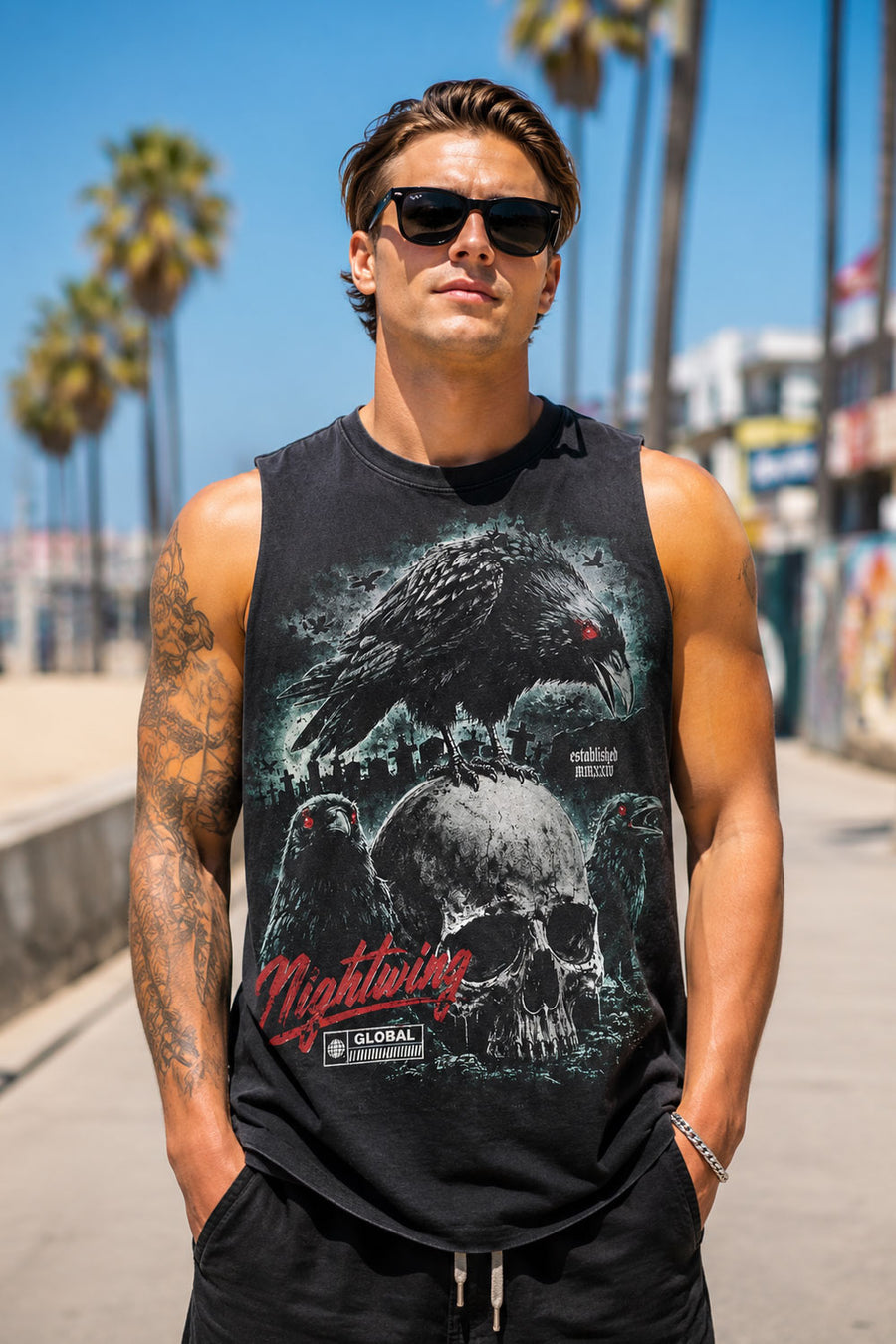 Nightwing Raven Skull Graphic Sleeveless Tee