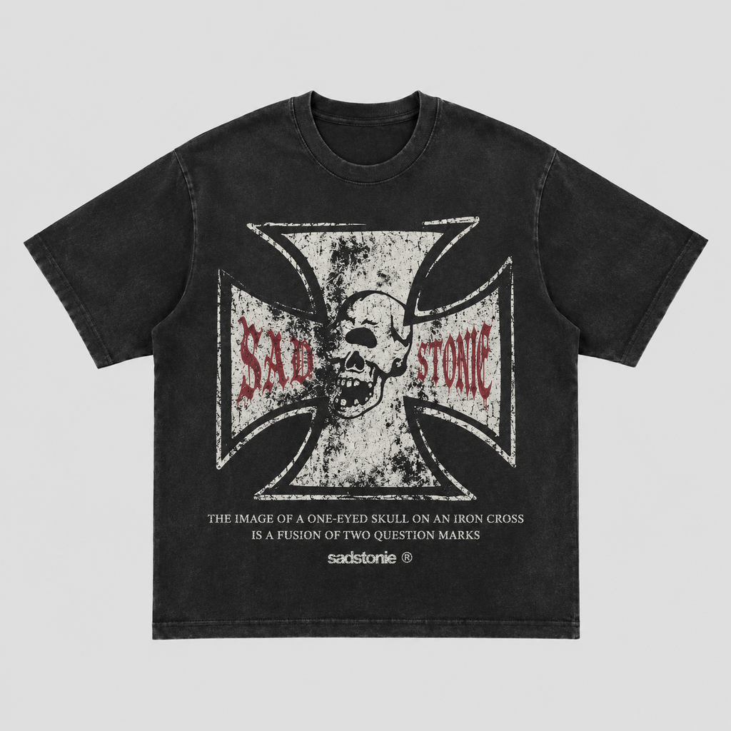One-Eyed Skull Iron Cross Graphic T-Shirt