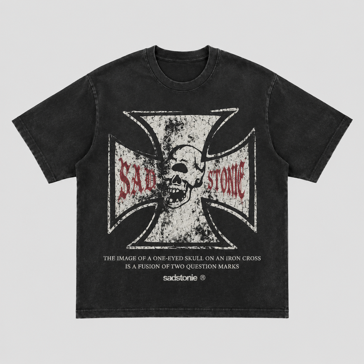 One-Eyed Skull Iron Cross Graphic T-Shirt