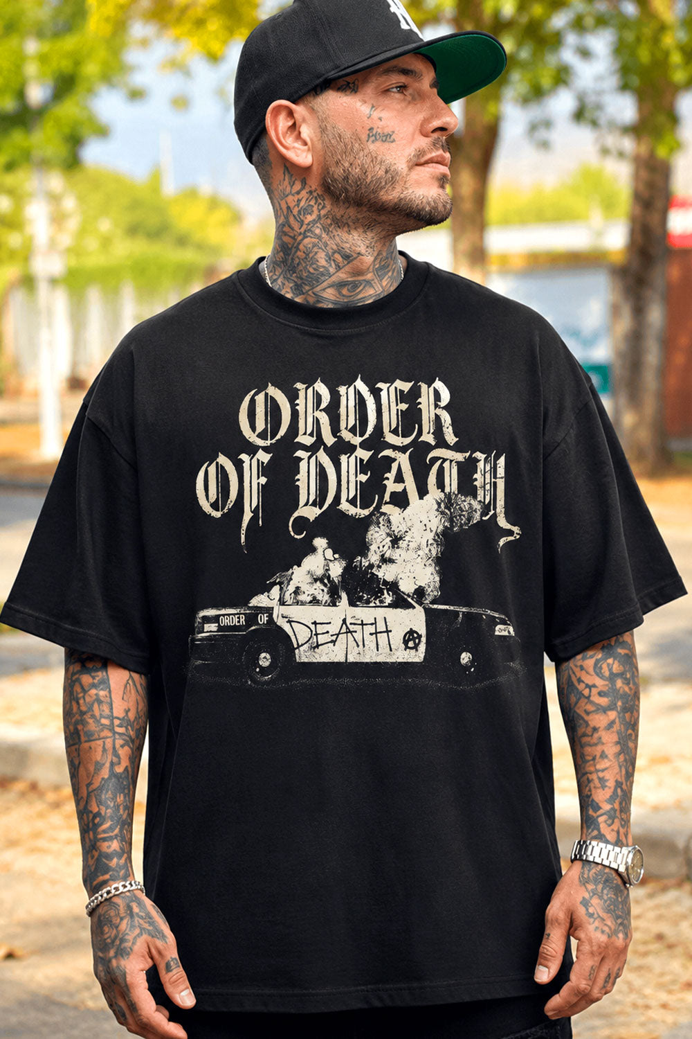 Order of Death Burning Police Car Graphic Tee