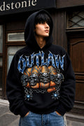 Outlaw Skull Chrome Graphic Black Crop Hoodie