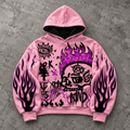 Pink Flaming Skull Y2K Graphic Hoodie