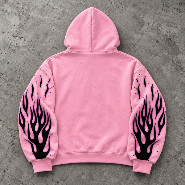 Pink Flaming Skull Y2K Graphic Hoodie