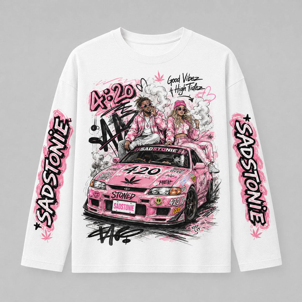 Pink Race Car Good Vibez Long Sleeve Shirt