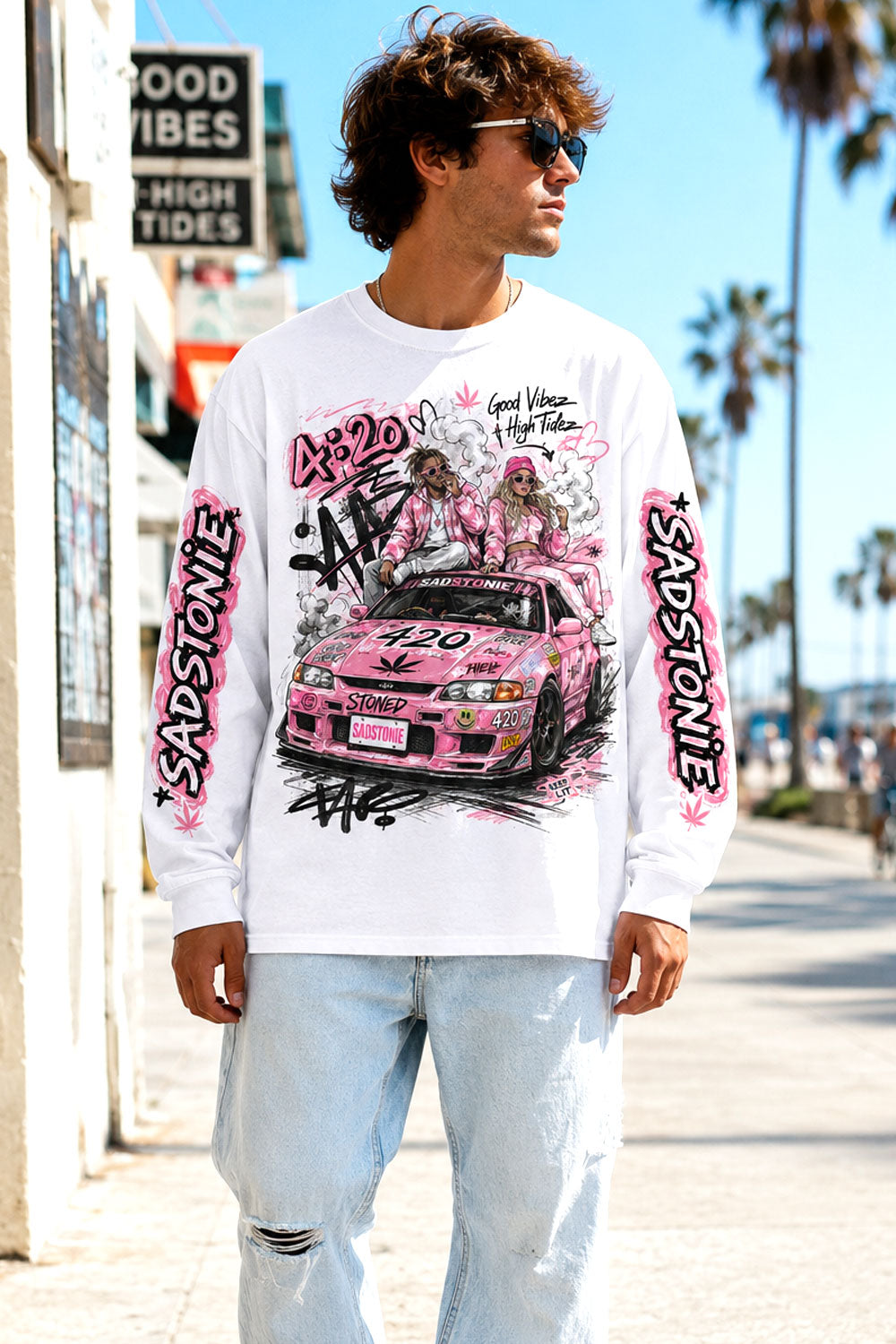 Pink Race Car Good Vibez Long Sleeve Shirt
