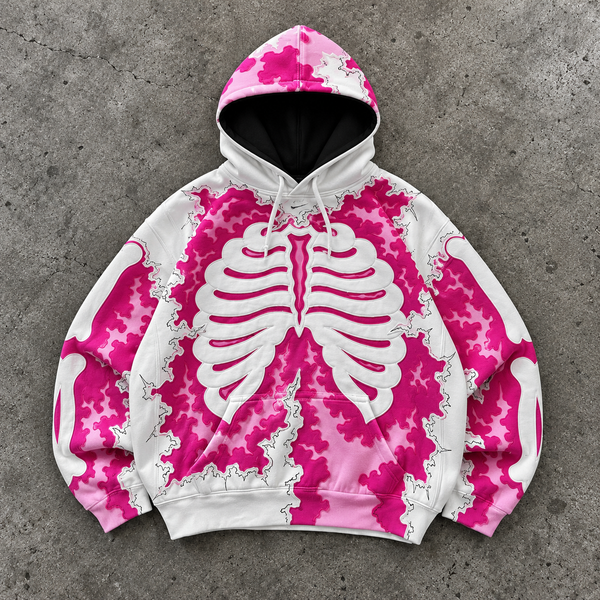 Pink Skeleton Ribcage Graphic Hoodie