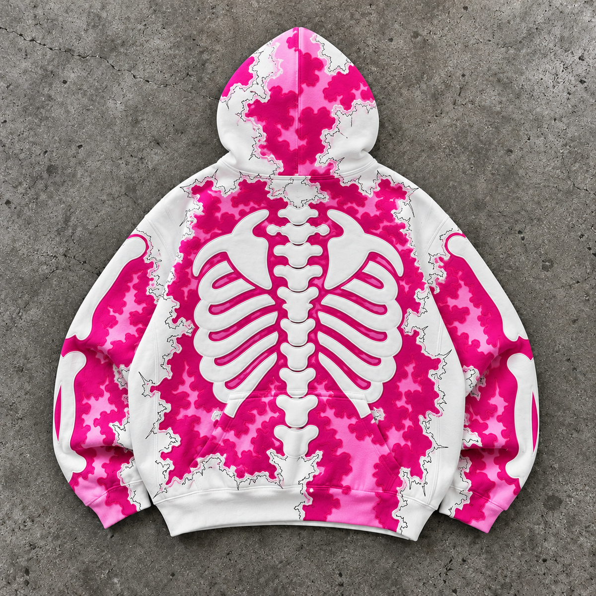Pink Skeleton Ribcage Graphic Hoodie