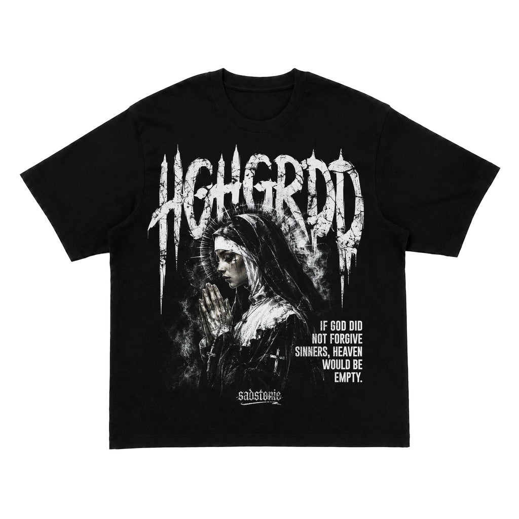 Praying Nun Gothic Graphic Oversized T-Shirt