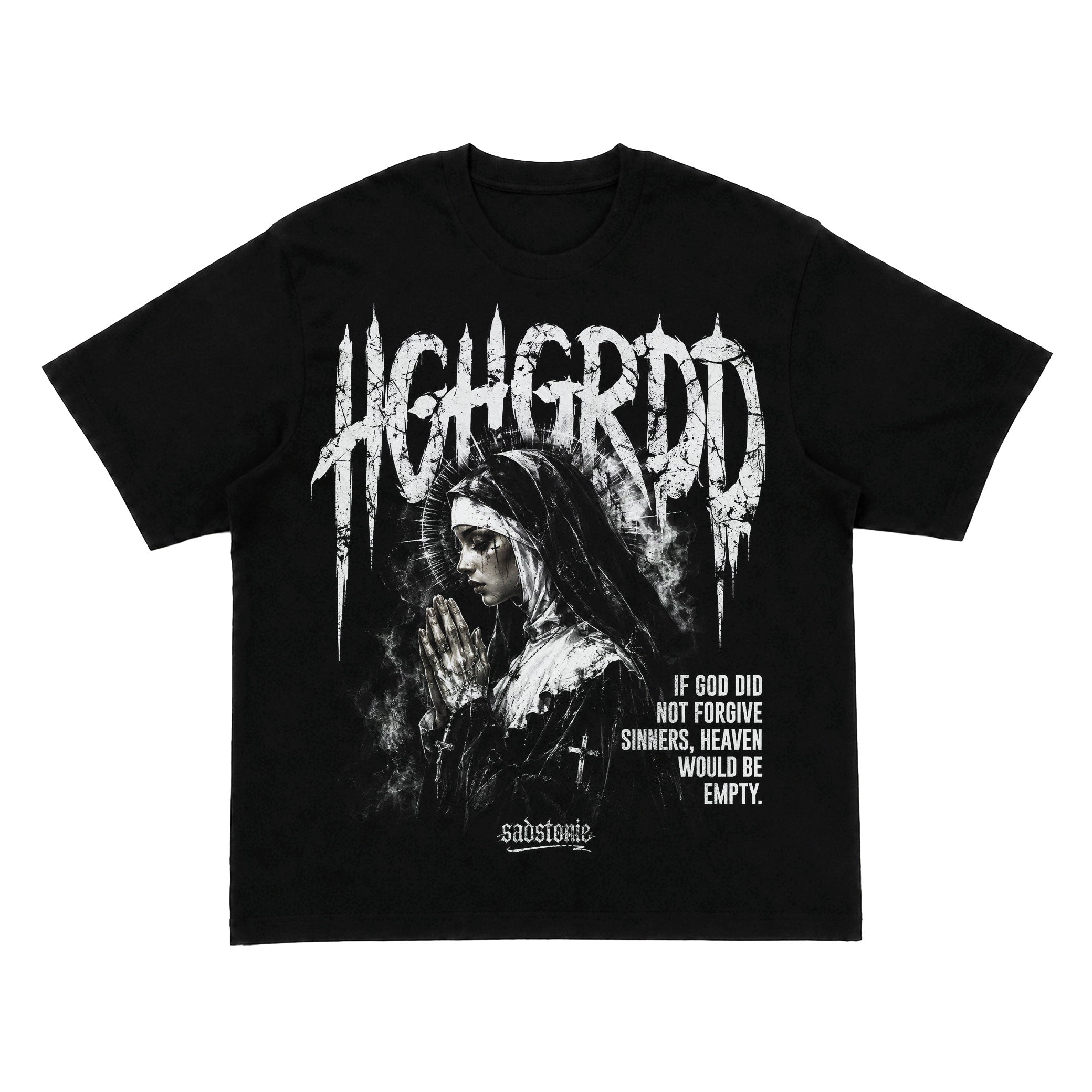 Praying Nun Gothic Graphic Oversized T-Shirt