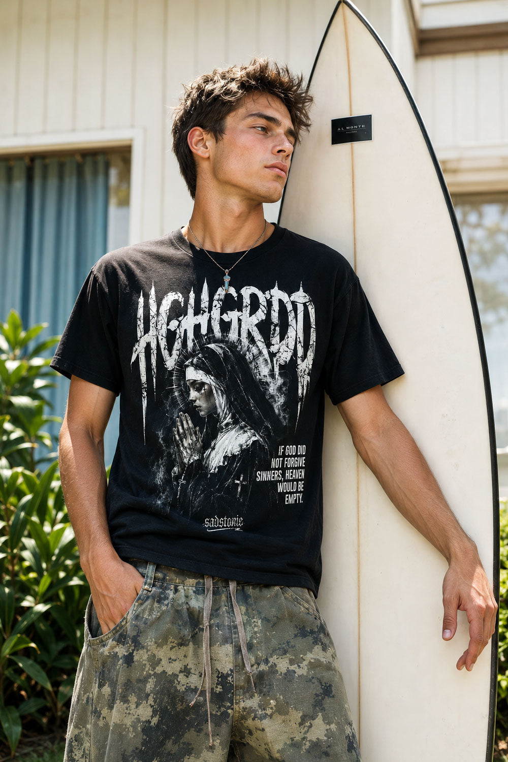 Praying Nun Gothic Graphic Oversized T-Shirt