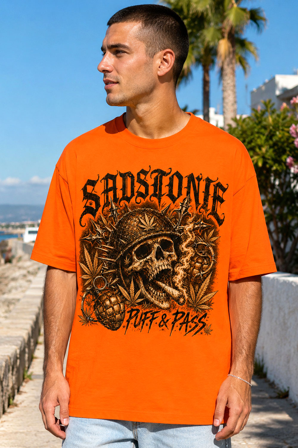 Puff & Pass Skull Helmet Graphic T-Shirt