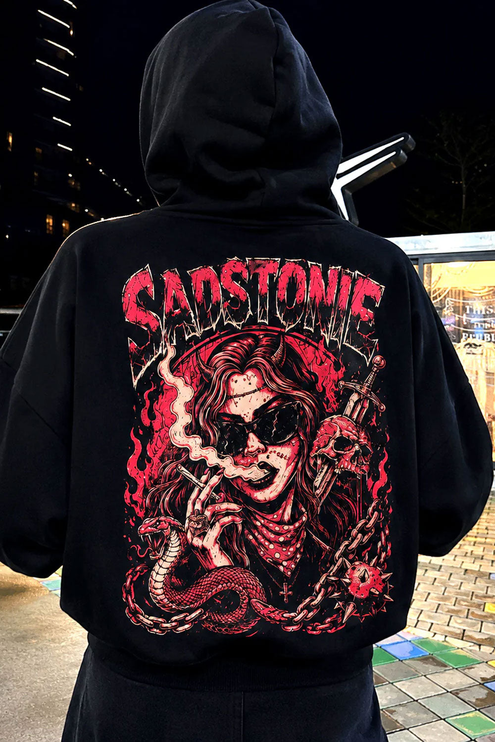 Punk Succubus Graphic Pink Oversized Hoodie
