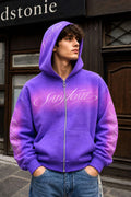 Purple Ombre Script Zip-Up Cropped Hoodie