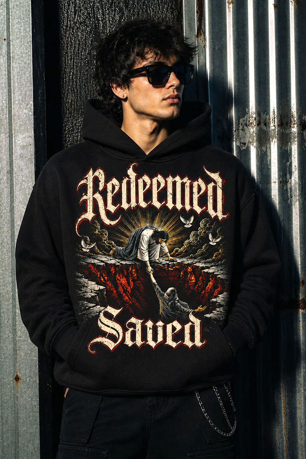 Redeemed Saved Graphic Gothic Black Crop Hoodie