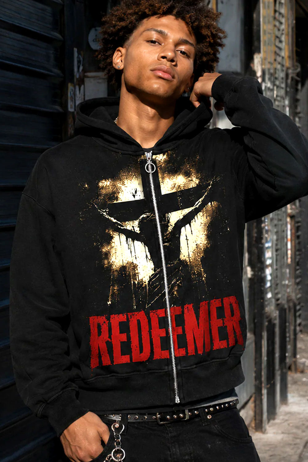 Redeemer Crucifixion Black Zip Hoodie