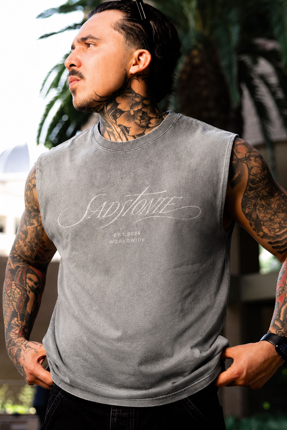 SADSTONIE Gradient Vintage Muscle Tee