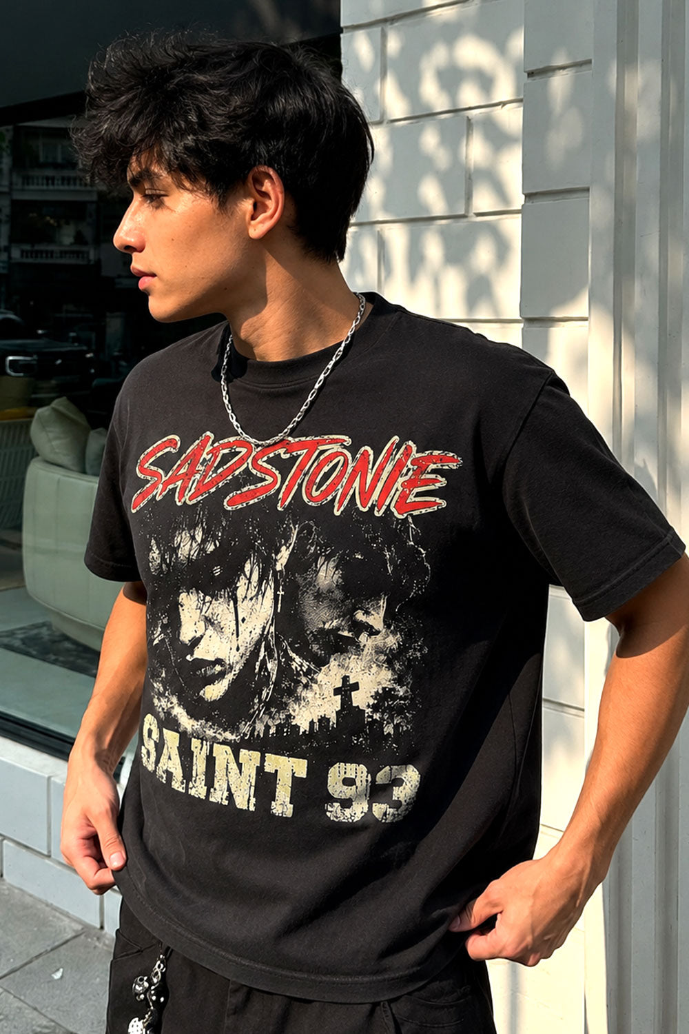 Sadstonie Saint 93 Vintage Gothic Graphic T-Shirt