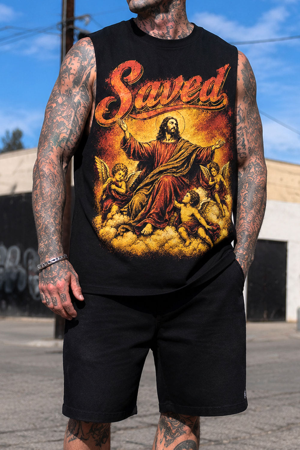 Saved Jesus Vintage Graphic Muscle Tank Top
