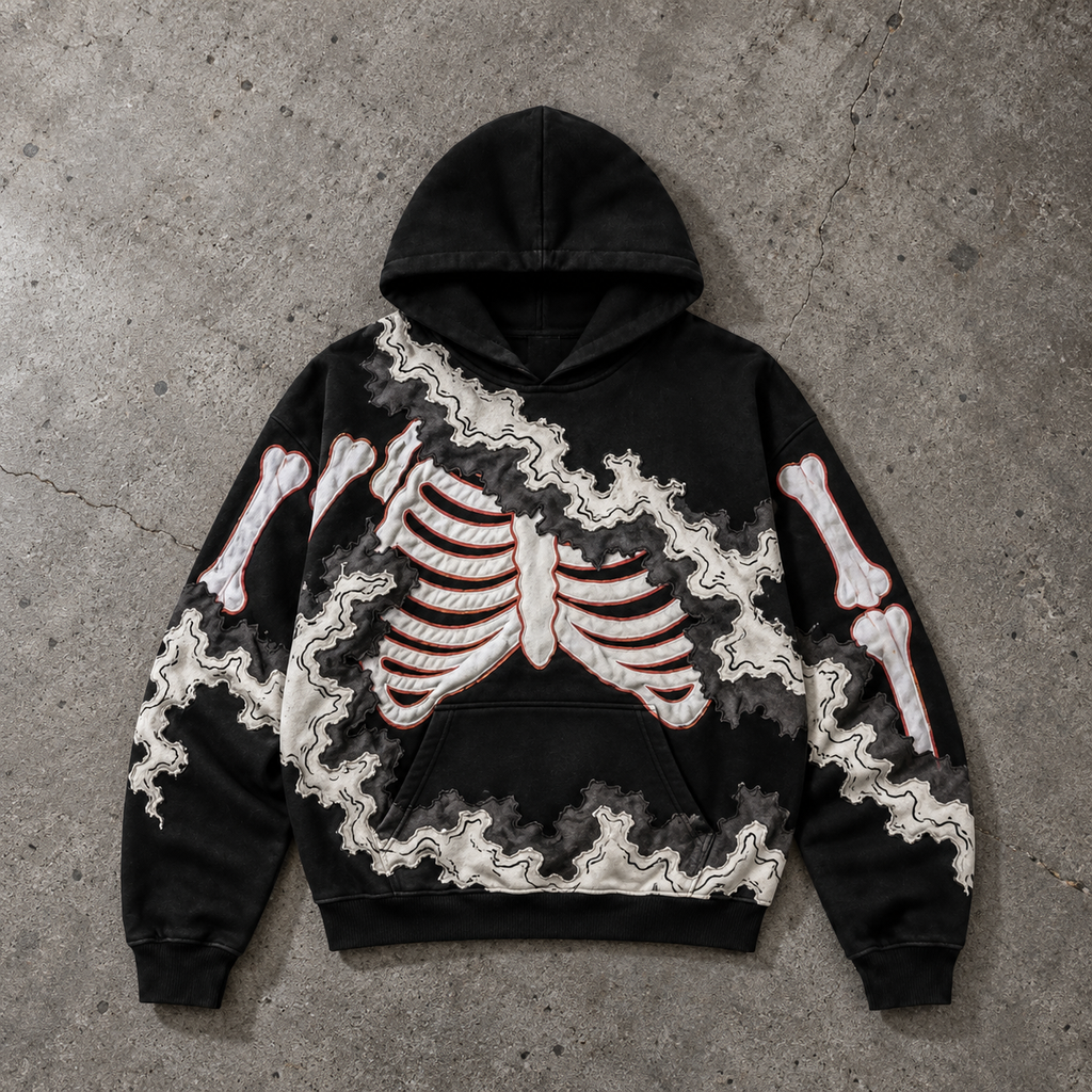 Skeleton Ribcage Smoke Graphic Hoodie