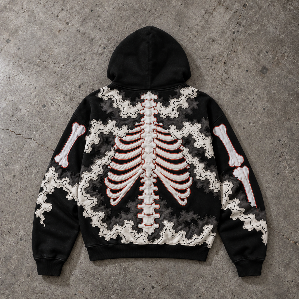 Skeleton Ribcage Smoke Graphic Hoodie