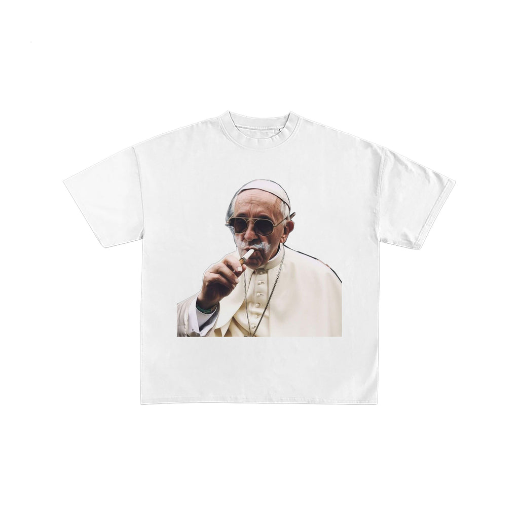 Smoking Pope White Graphic T-Shirt