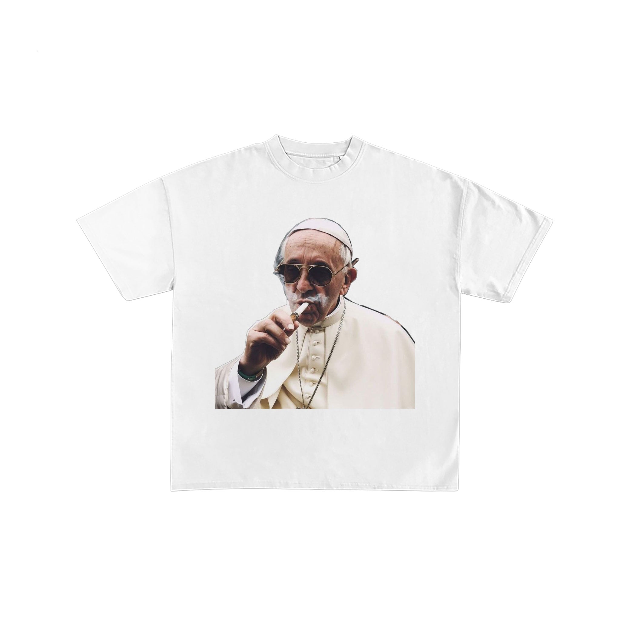 Smoking Pope White Graphic T-Shirt