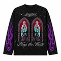 Stained Glass Virgin Mary Graphic Long Sleeve Shirt