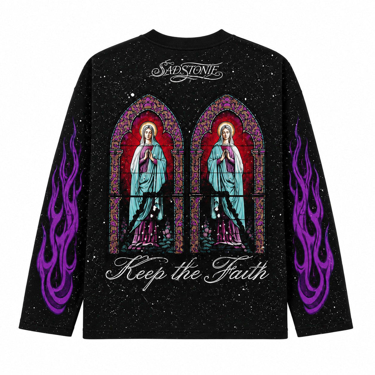 Stained Glass Virgin Mary Graphic Long Sleeve Shirt
