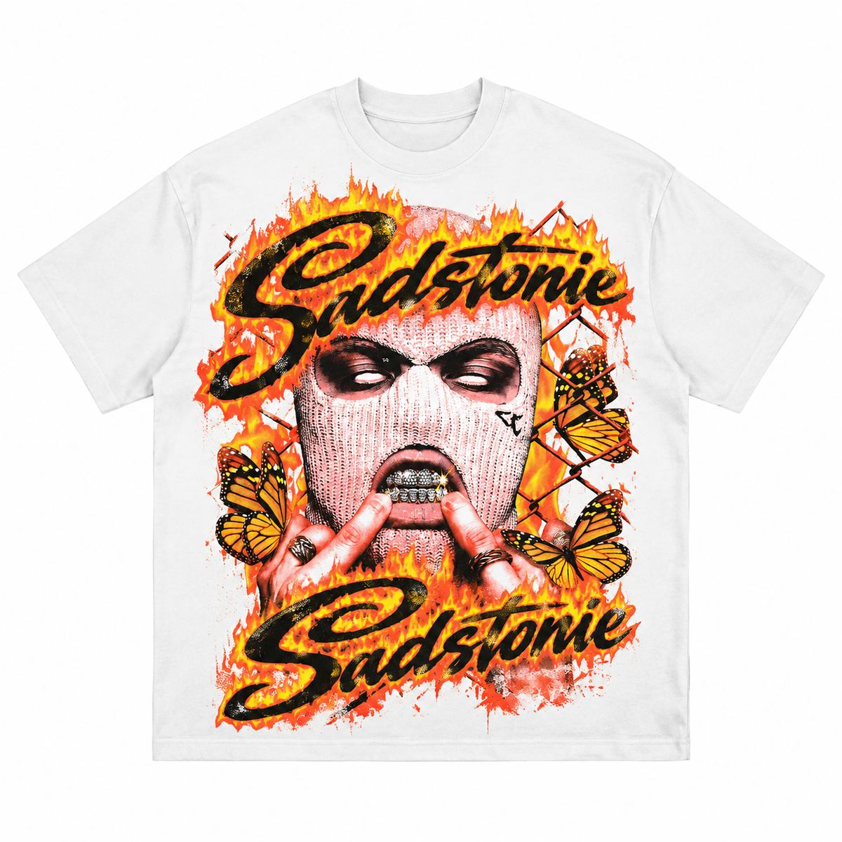 Streetwear Balaclava Butterfly Graphic T-Shirt