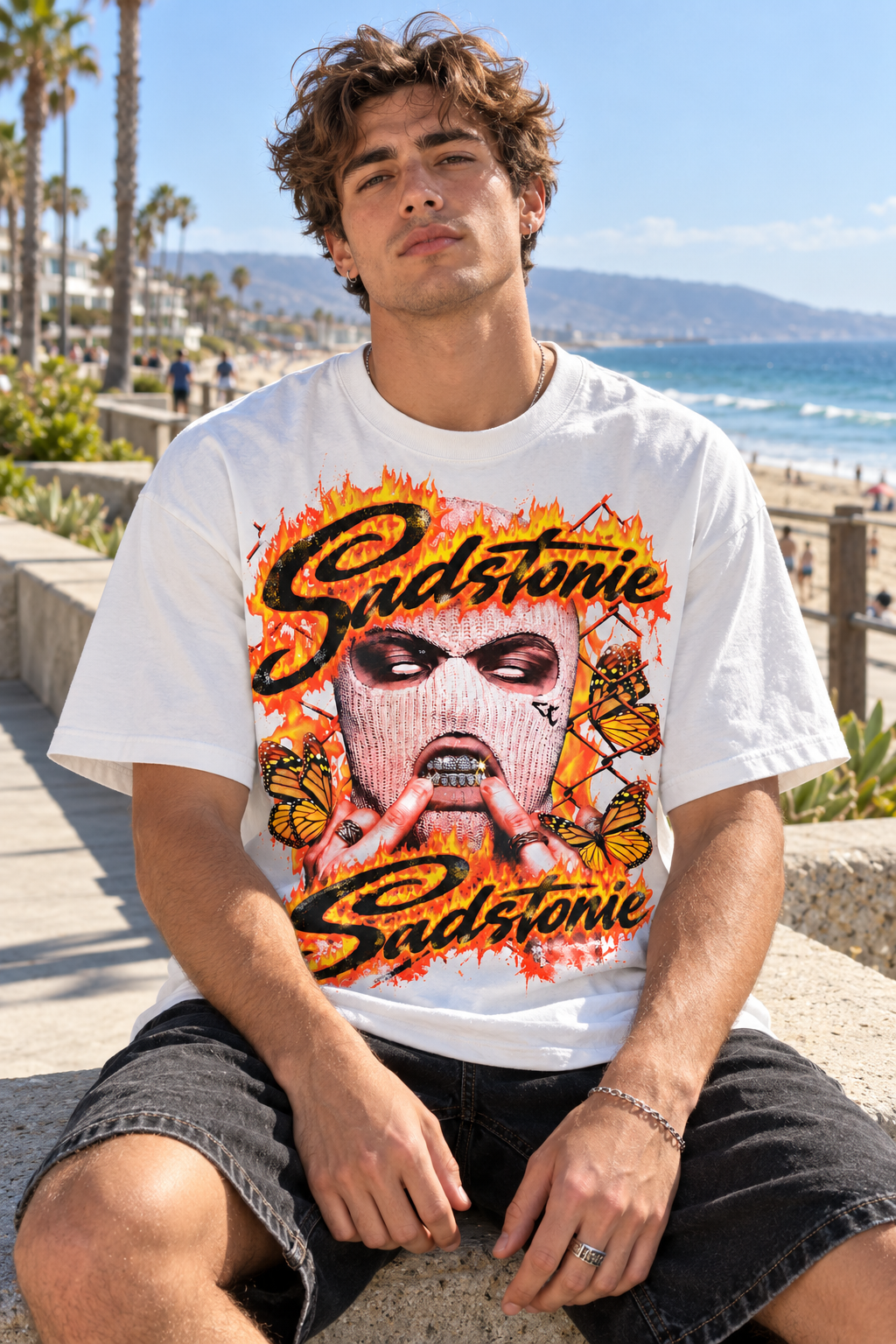 Streetwear Balaclava Butterfly Graphic T-Shirt