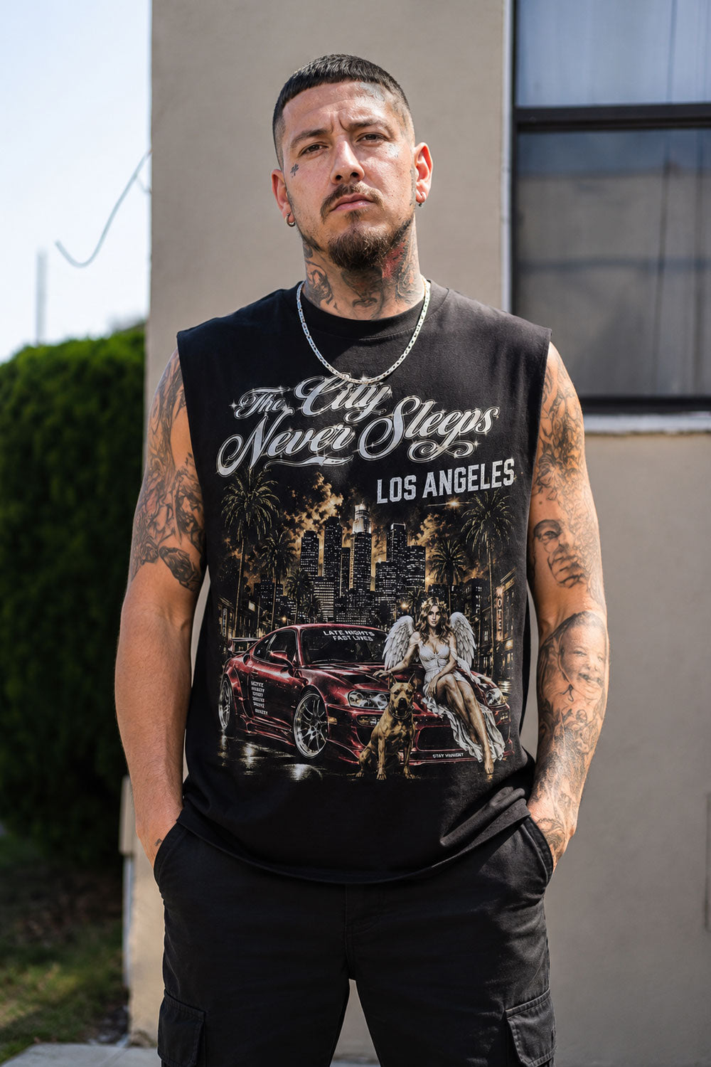 The City Never Sleeps LA Graphic Muscle Tee