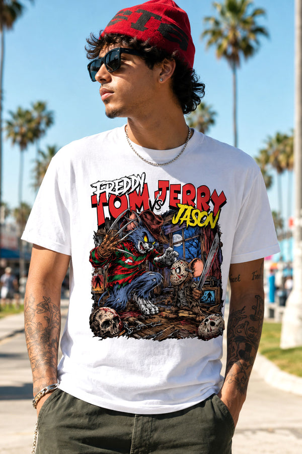 Tom vs Jerry Freddy Horror Graphic T-Shirt