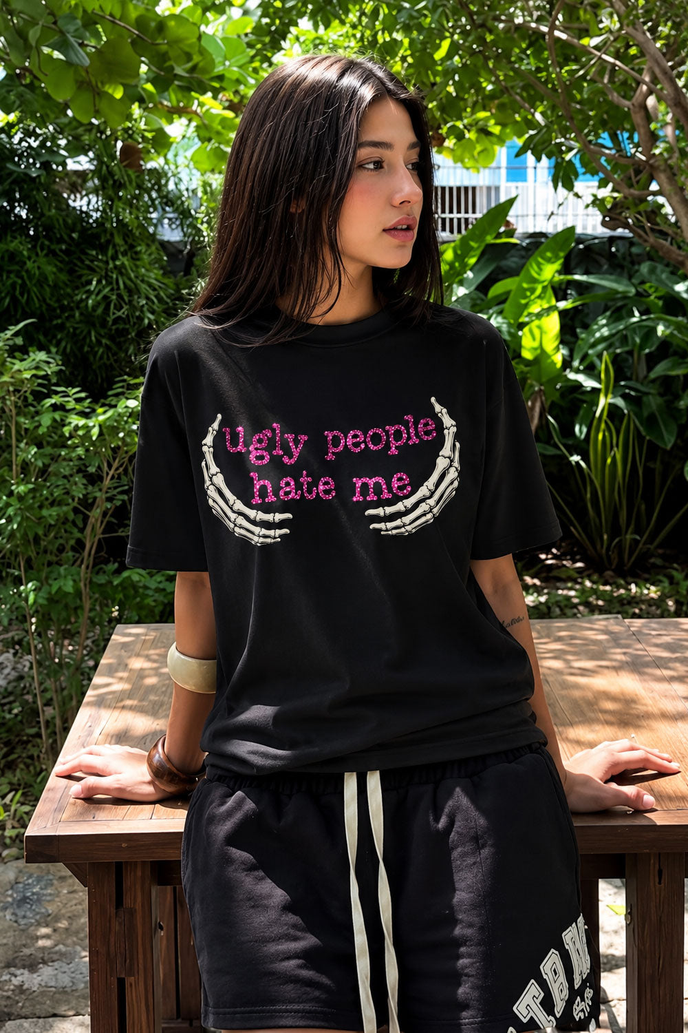 Ugly People Hate Me Skeleton Hands Graphic T-Shirt