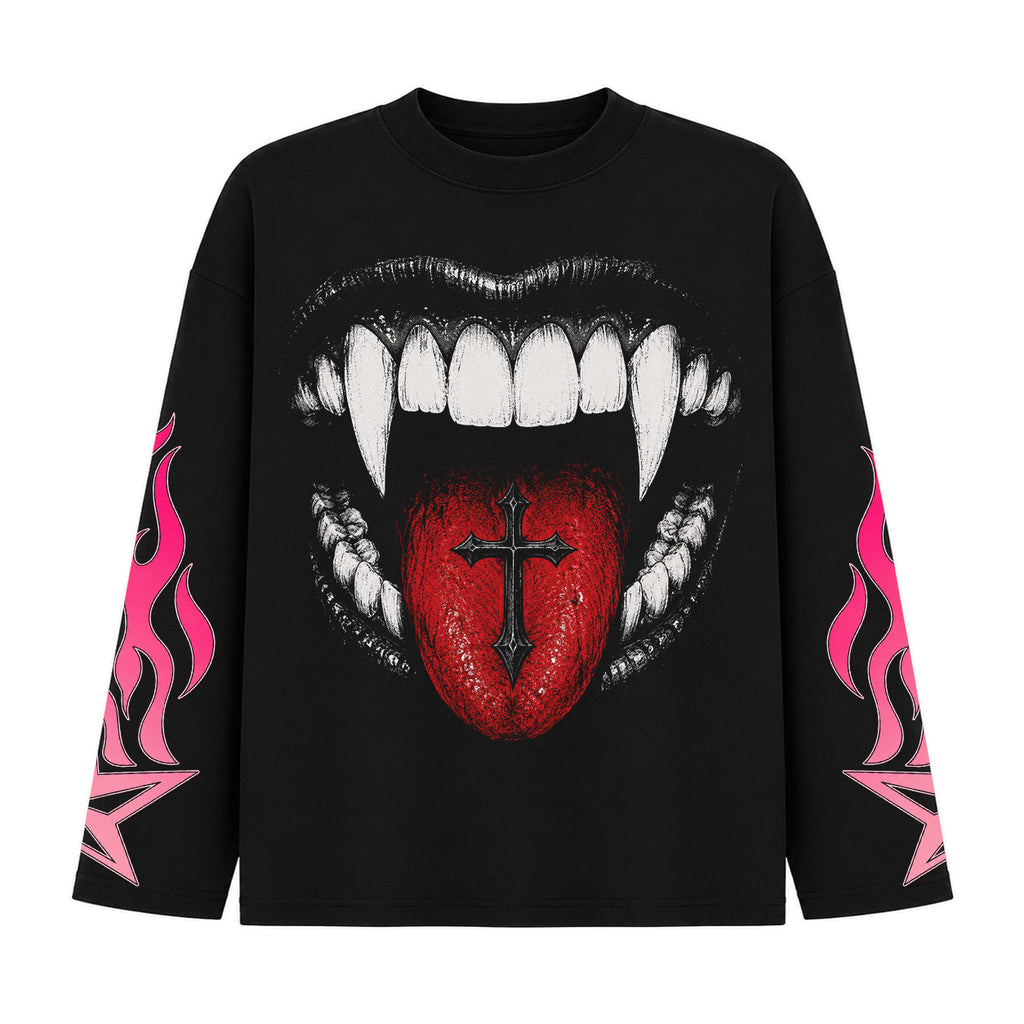 Vampire Fangs Cross Long Sleeve Shirt