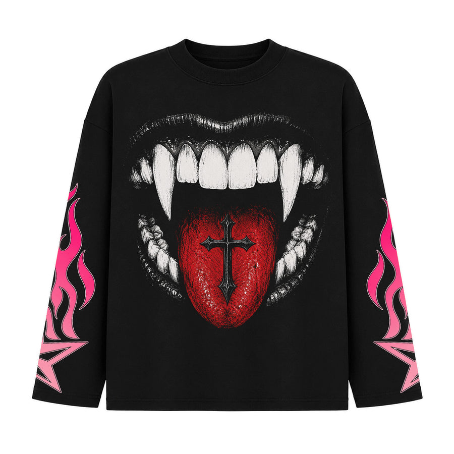 Vampire Fangs Cross Long Sleeve Shirt