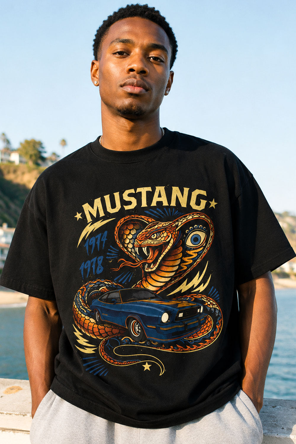 Vintage Mustang Cobra King Graphic Car T-Shirt