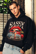 Vintage Sassy Retro Car Graphic Black Crop Hoodie