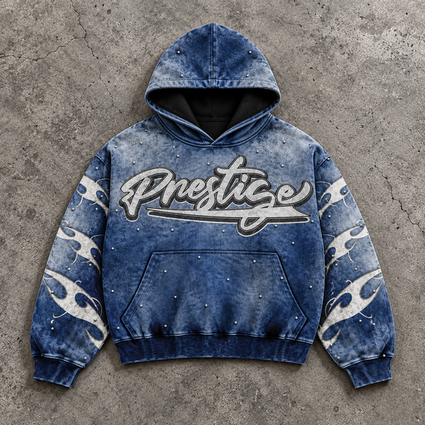 Vintage Blue Prestige Y2K Graphic Hoodie