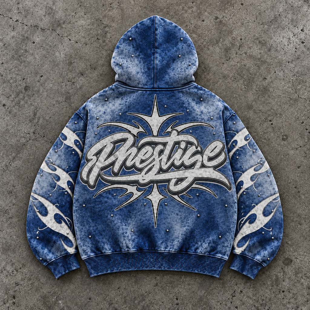 Vintage Blue Prestige Y2K Graphic Hoodie