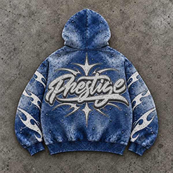 Vintage Blue Prestige Y2K Graphic Hoodie