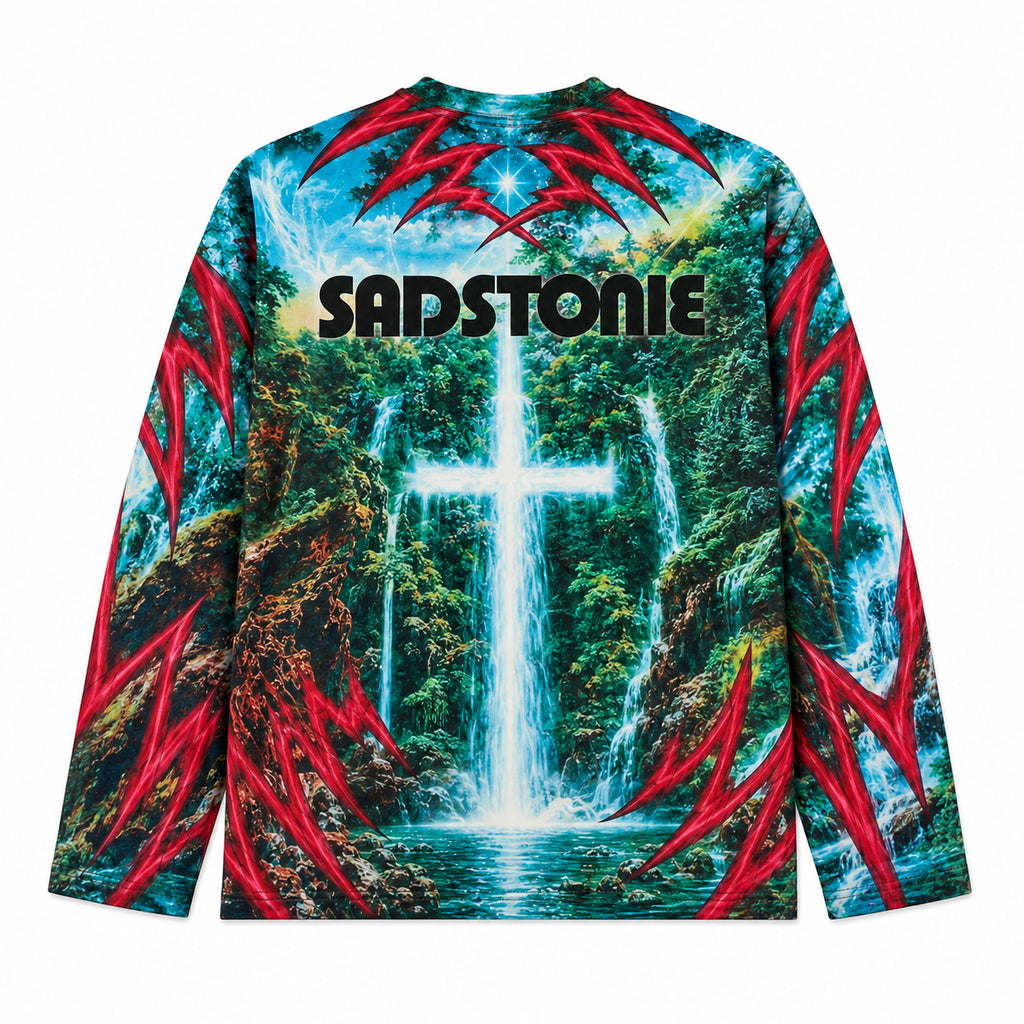 Vintage Cross Forest Graphic Long Sleeve Shirt