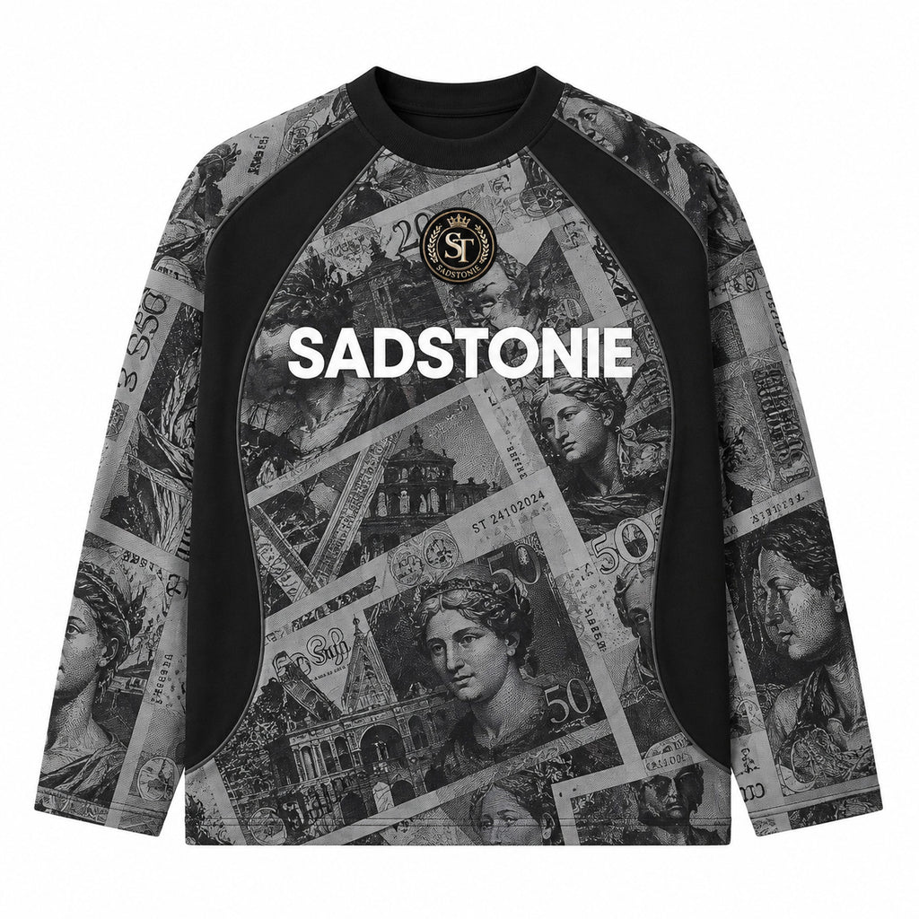 Vintage Currency Graphic Long Sleeve Shirt