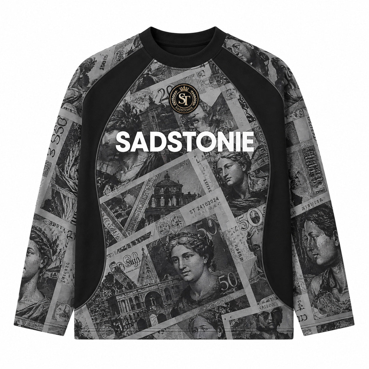 Vintage Currency Graphic Long Sleeve Shirt