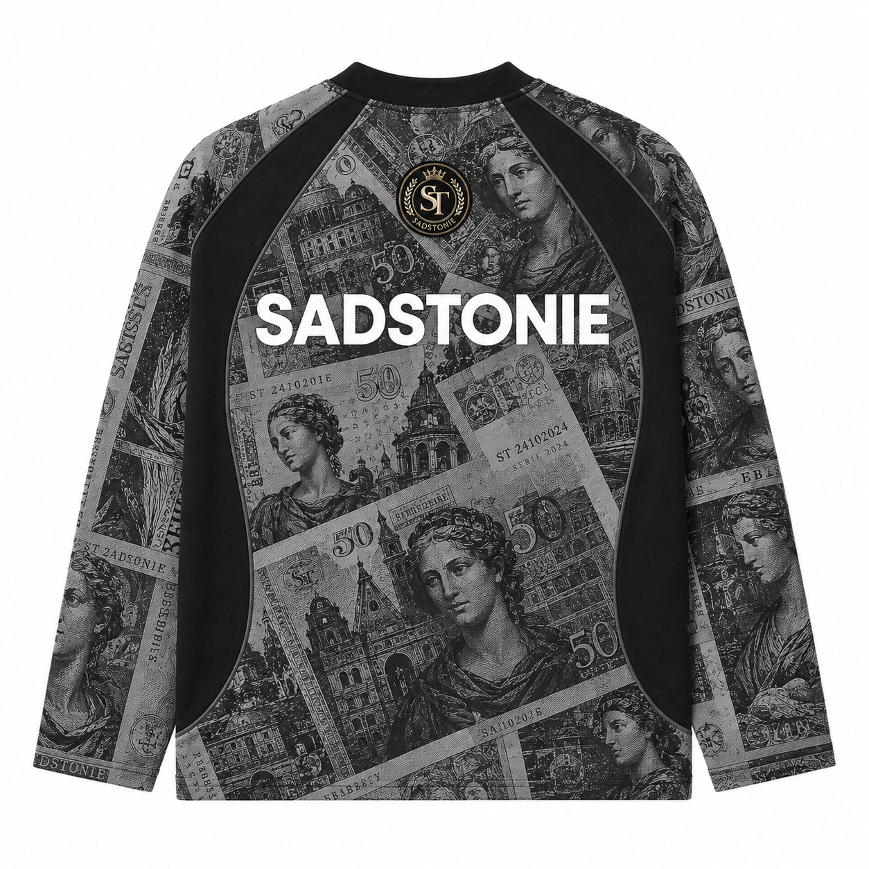 Vintage Currency Graphic Long Sleeve Shirt